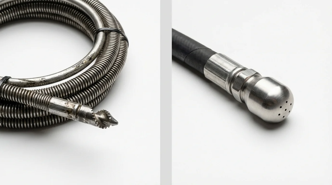 Drain snake cable and hydro jetting nozzle used for drain cleaning in Perry, FL