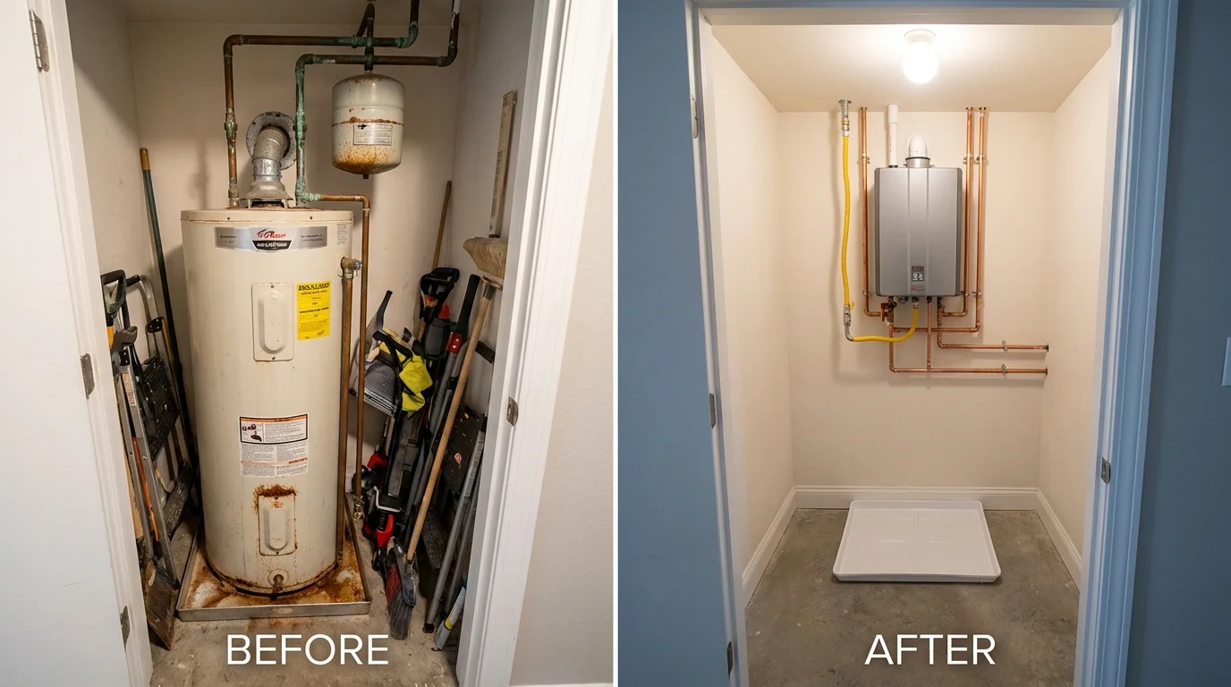 Tank water heater versus wall-mounted tankless unit comparison for Perry, FL homeowners