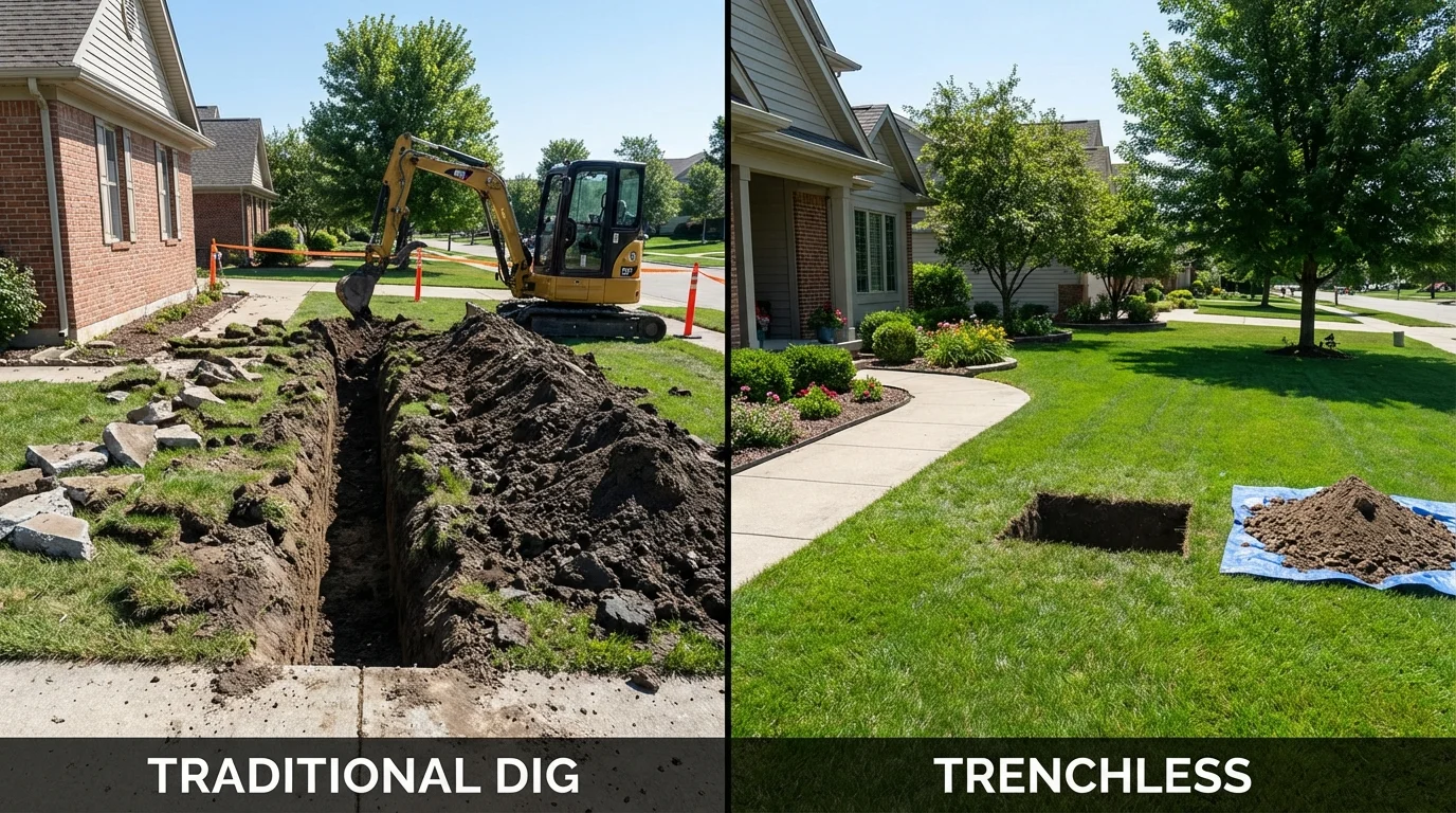 Trenchless sewer repair with minimal yard damage versus traditional excavation in Perry, FL
